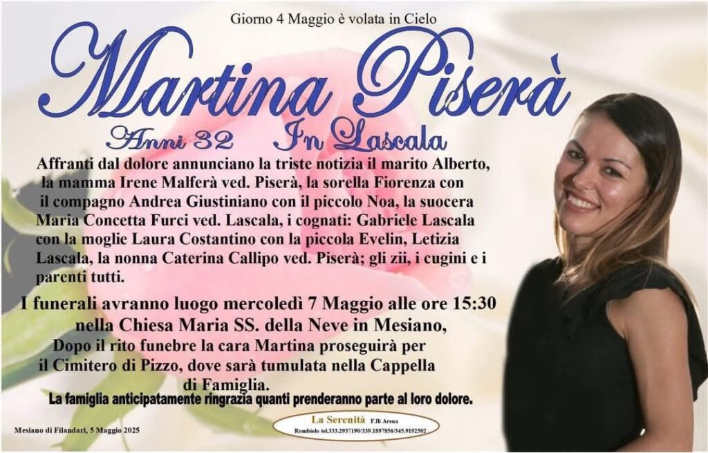 Domani i funerali della giovane mamma morta nell’ospedale di Vibo: lutto cittadino a Filandari e Pizzo
