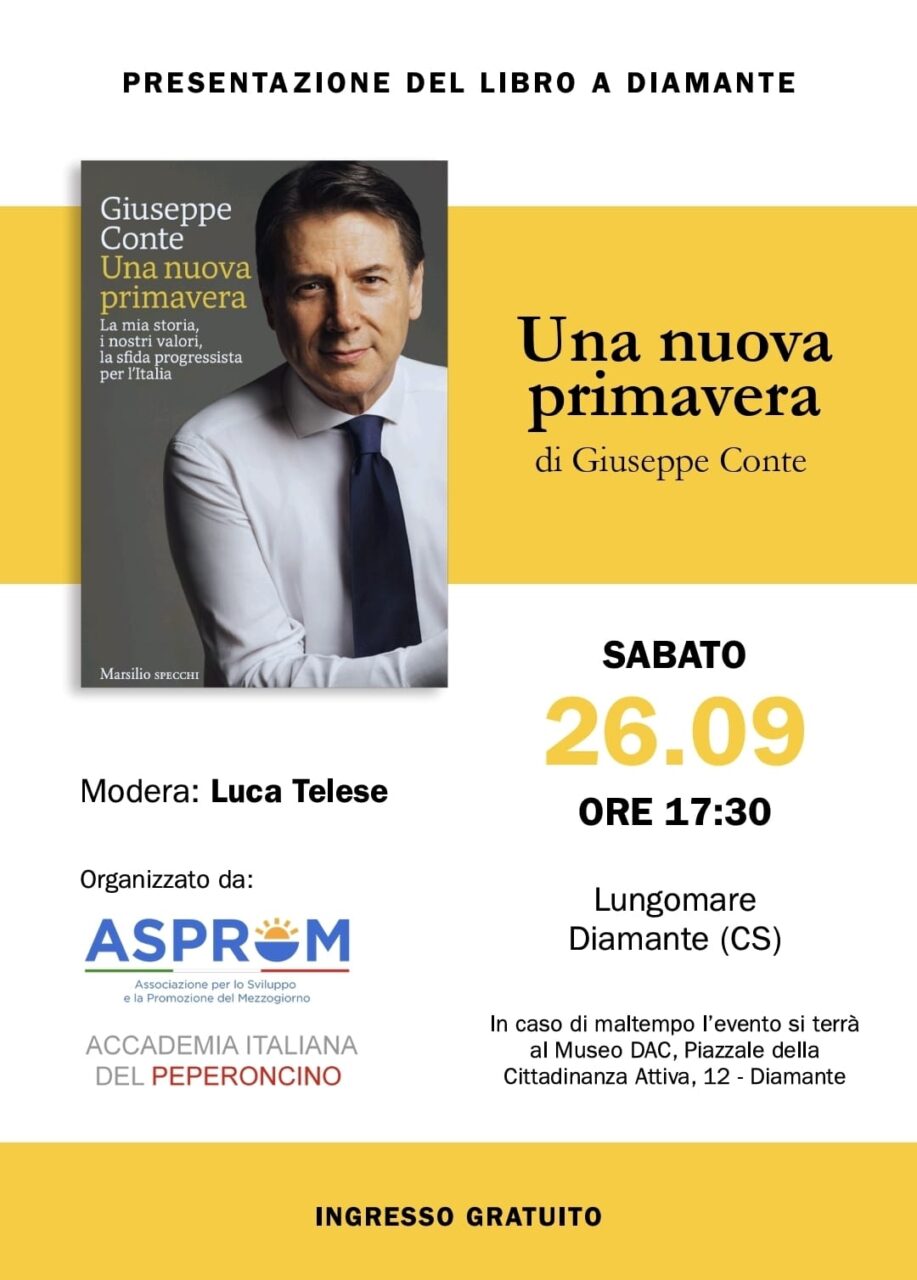 Summer School M5S a Diamante: domani arriva Giuseppe Conte per presentare il suo libro